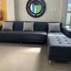 Sala esquinero sofa cama color gris, mueble lineal minimalista