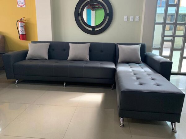 Sala esquinero sofa cama color gris, mueble lineal minimalista