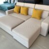 Sofa cama lineal, moderno, color beige, turquesa, abano