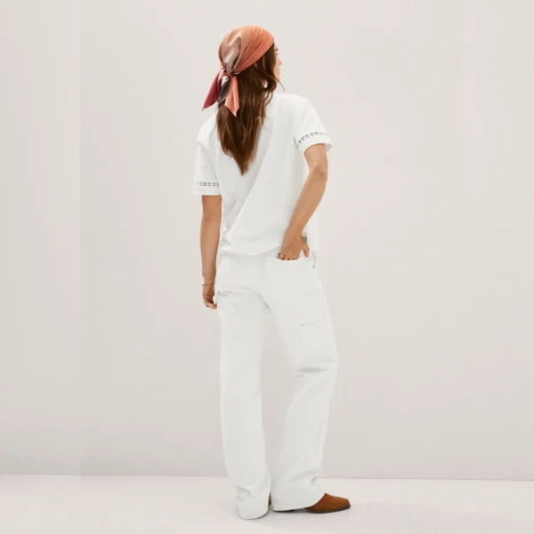 Embroidered White Cotton T-Shirt - Imagen 4