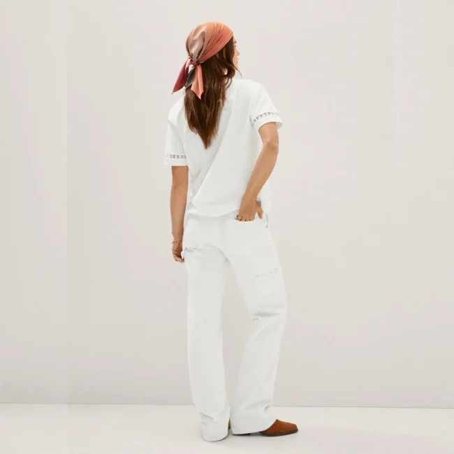 Embroidered White Cotton T-Shirt - Imagen 4
