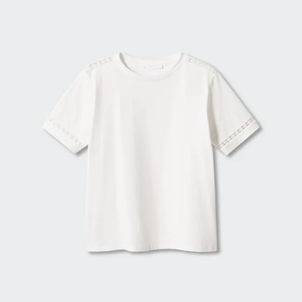 Embroidered White Cotton T-Shirt - Imagen 5