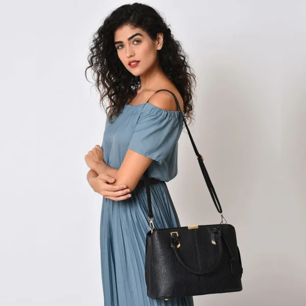 Women's Leather Handbag (Black) - Imagen 3