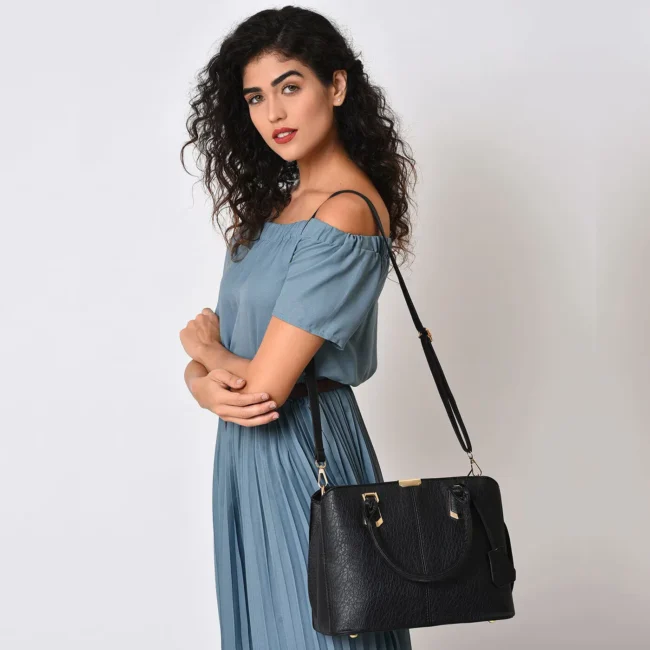 Women's Leather Handbag (Black) - Imagen 3