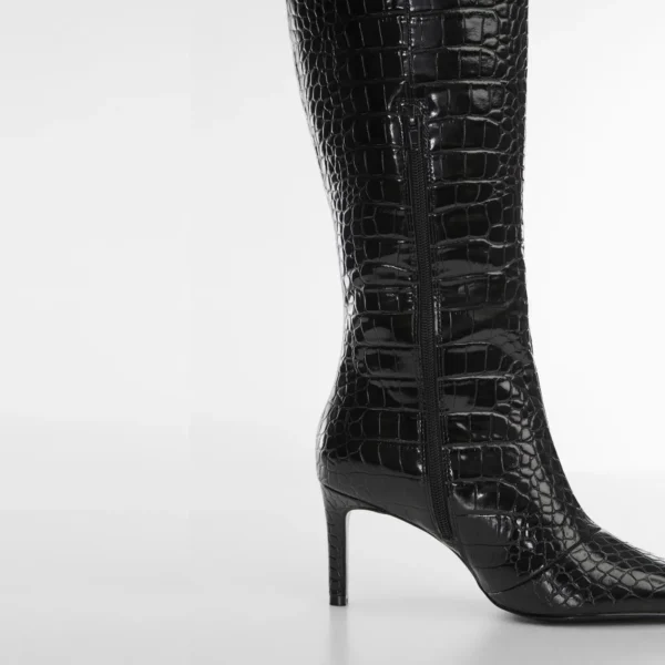 Black Croc-Effect Based Stiletto Boots - Imagen 5